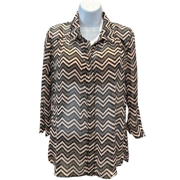 No Boundaries Chevron Print Sheer‎ Button Down Blouse | Size M (7–9) - Picture 1 of 5